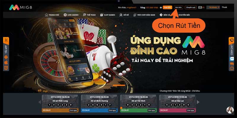 rút tiền MIG8 đơn giản, nhanh gọn